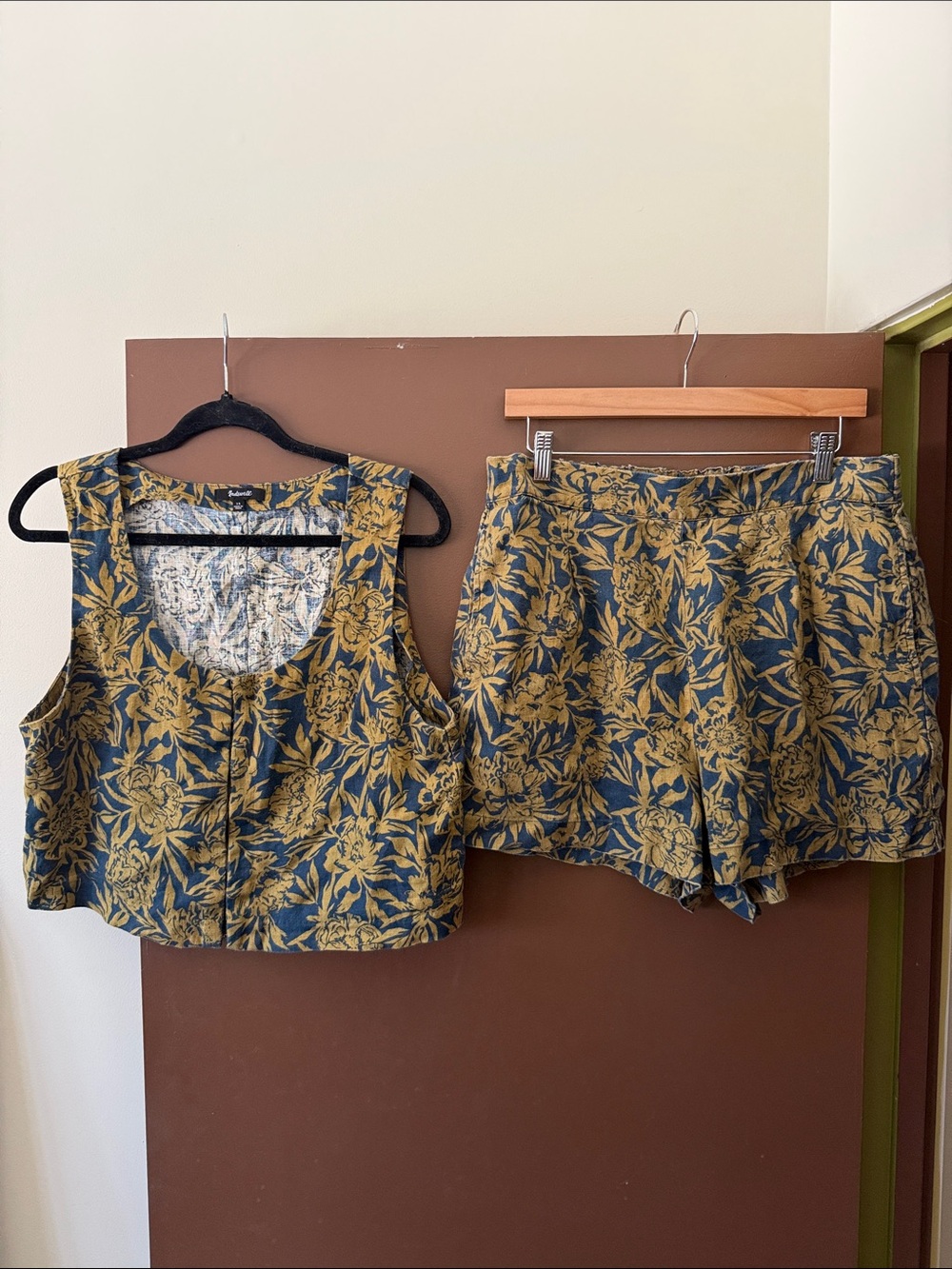 Madewell Floral Linen Blend Crop Top and Shorts Set